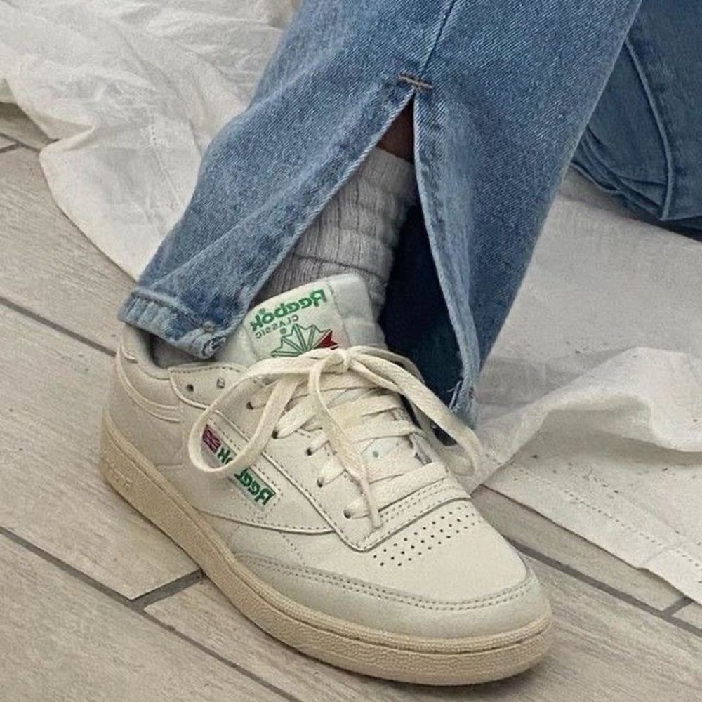 Reebok Women's Off-White Sneakers with Green Accents